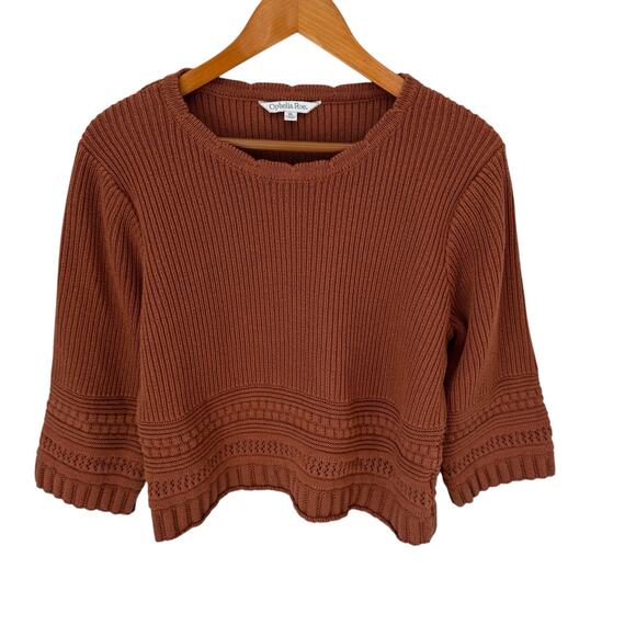 OPHELIA ROE Sweater Womens Large Rust Ribbed Crochet Boxy Boho - Picture 1 of 11